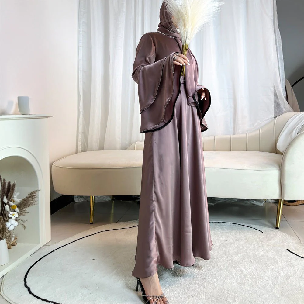 Diamond Modest Bell Sleeve Adjustable Waist Kaftan Dress Abaya with Hijab (MA169) - Image 16