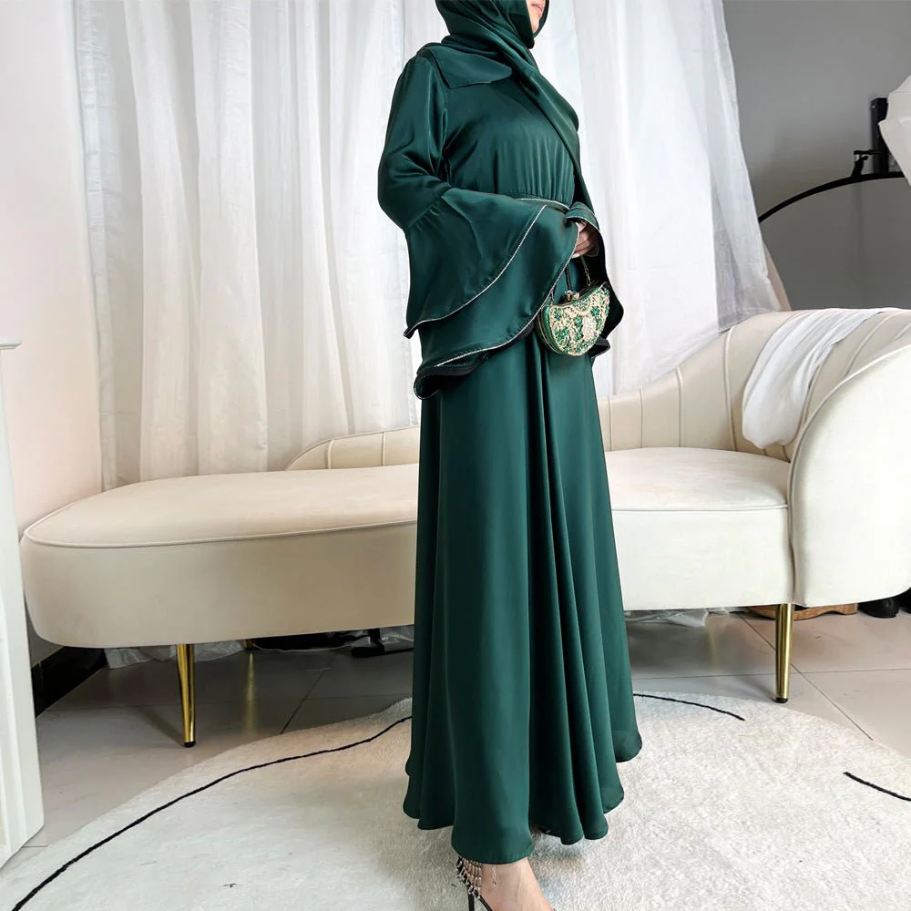 Diamond Modest Bell Sleeve Adjustable Waist Kaftan Dress Abaya with Hijab (MA169) - Image 5