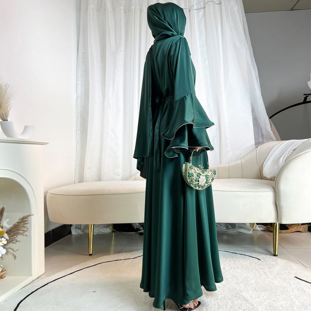 Diamond Modest Bell Sleeve Adjustable Waist Kaftan Dress Abaya with Hijab (MA169) - Image 6