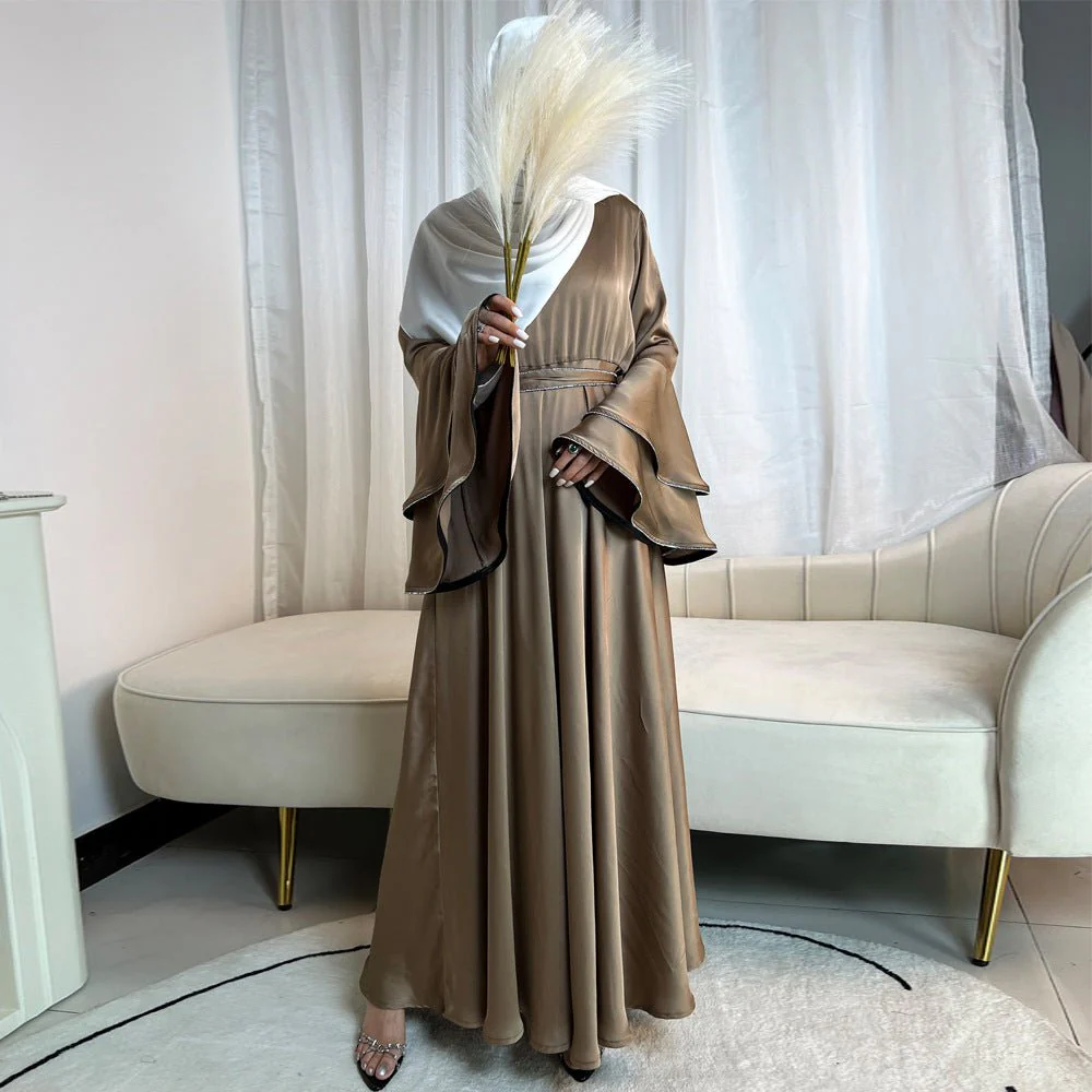 Diamond Modest Bell Sleeve Adjustable Waist Kaftan Dress Abaya with Hijab (MA169) - Image 7