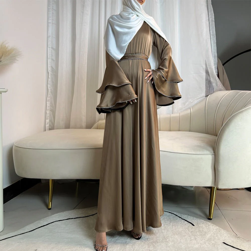 Diamond Modest Bell Sleeve Adjustable Waist Kaftan Dress Abaya with Hijab (MA169) - Image 8