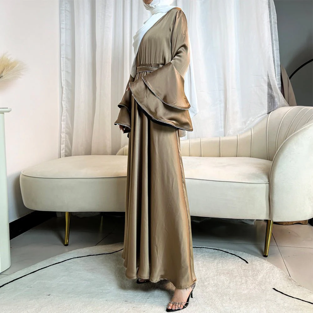 Diamond Modest Bell Sleeve Adjustable Waist Kaftan Dress Abaya with Hijab (MA169) - Image 9