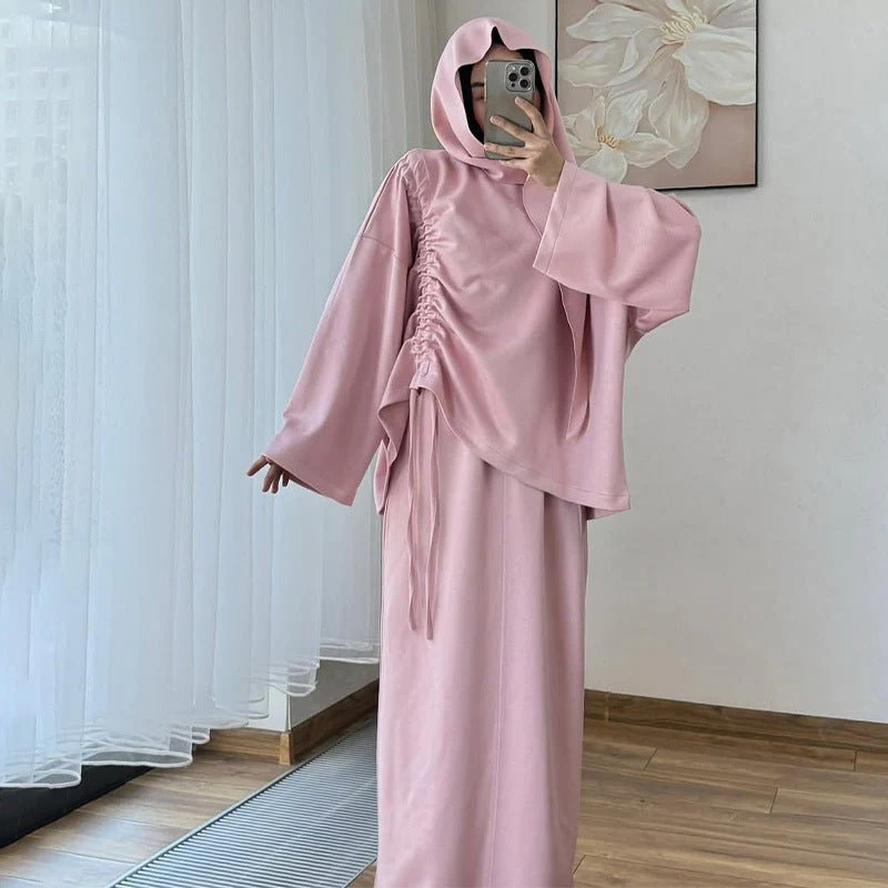 Integrated Hijab Hoodie & Maxi Skirt Set(MS194) - Image 10