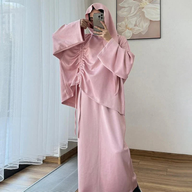 Integrated Hijab Hoodie & Maxi Skirt Set(MS194) - Image 3