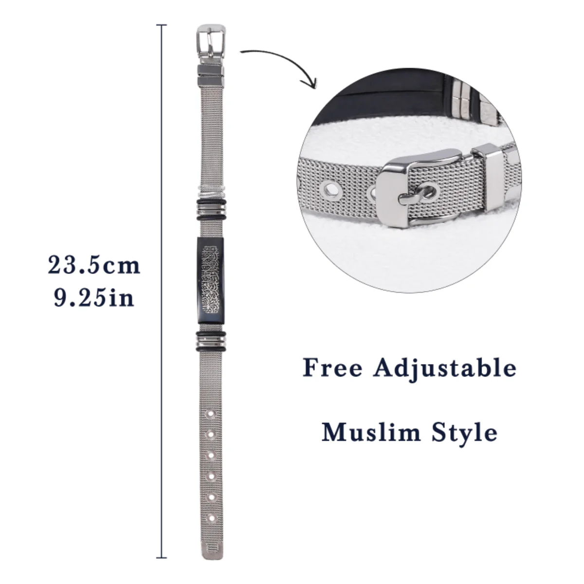 Islamic Calligraphy Silver Mesh Bracelet Premium Muslim Prayer Wristband with Arabic Script Design (MAC243) - Image 7