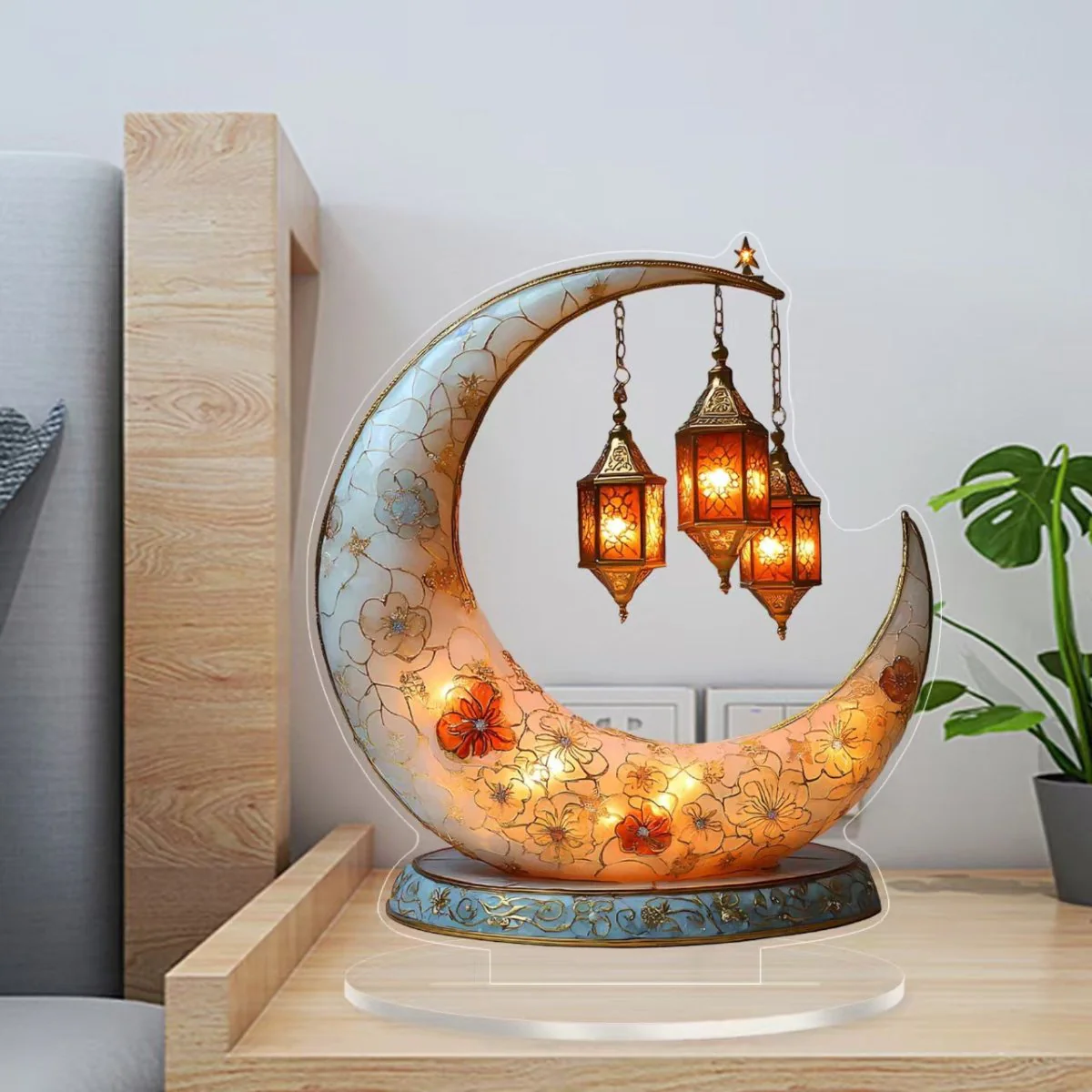 Islamic Crescent with Islamic Motifs Acrylic Desktop Ornament (MAC398) - Image 2