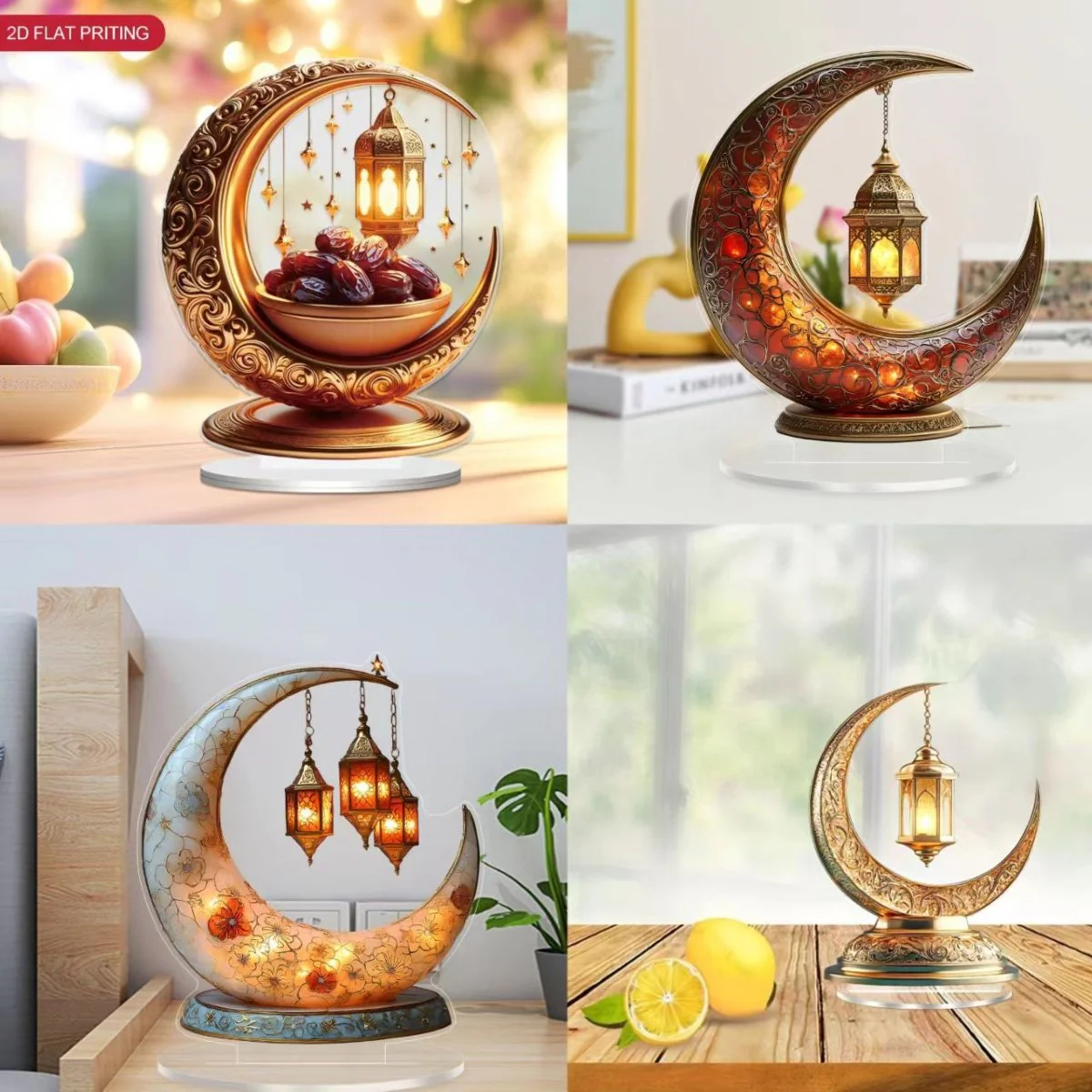 Islamic Crescent with Islamic Motifs Acrylic Desktop Ornament (MAC398) - Image 3
