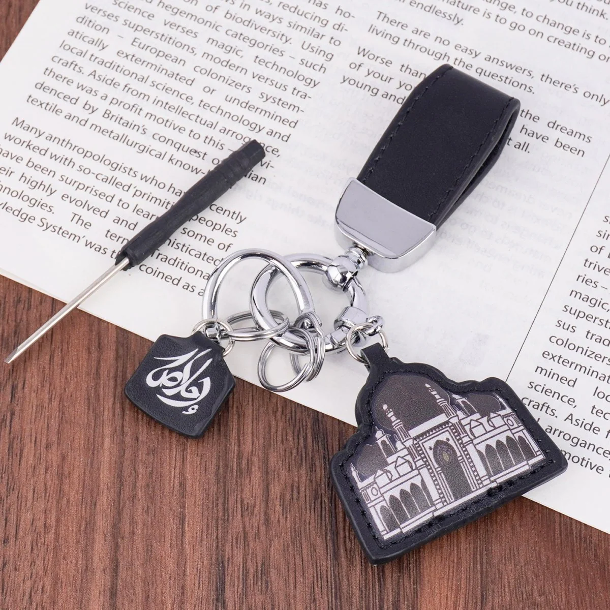 Islamic Leather Keychain with Arabic Calligraphy & Mosque Pendant Sheepskin Keychain (MAC284) - Image 15