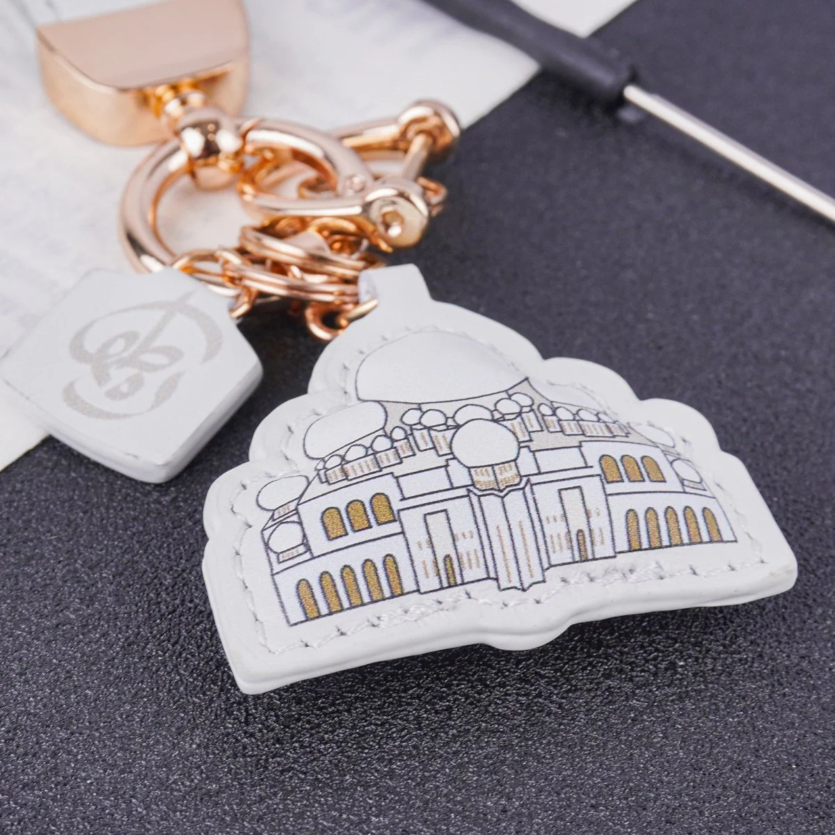 Islamic Leather Keychain with Arabic Calligraphy & Mosque Pendant Sheepskin Keychain (MAC284) - Image 4