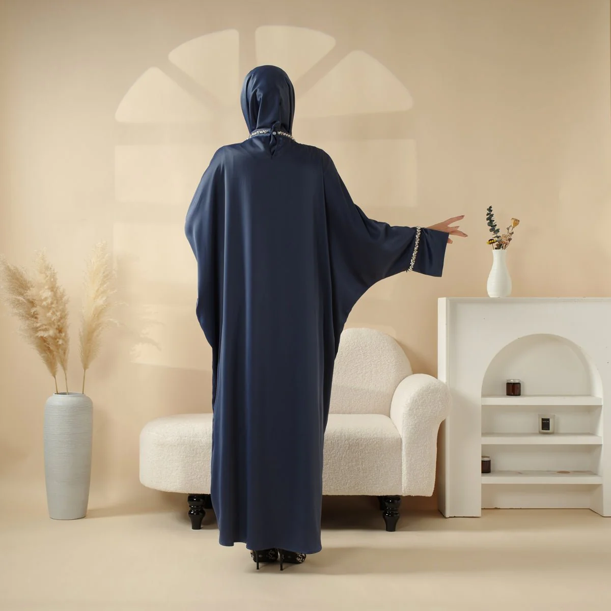 Kaftan Batwing Sleeve Luxury Satin Diamond Abaya 2-Piece Set (MA121) - Image 14