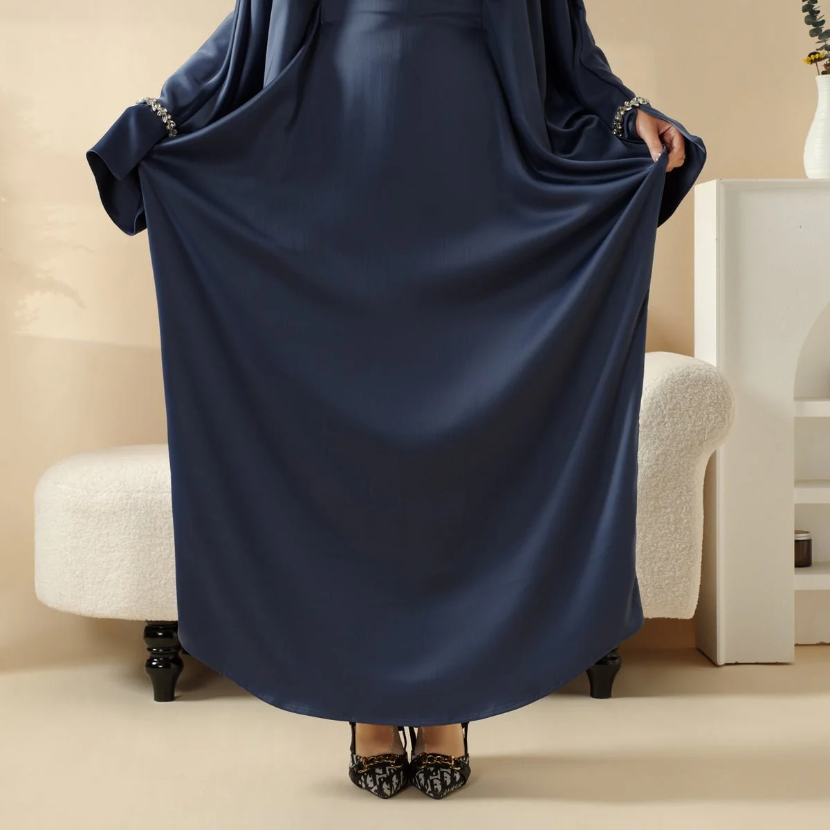 Kaftan Batwing Sleeve Luxury Satin Diamond Abaya 2-Piece Set (MA121) - Image 16