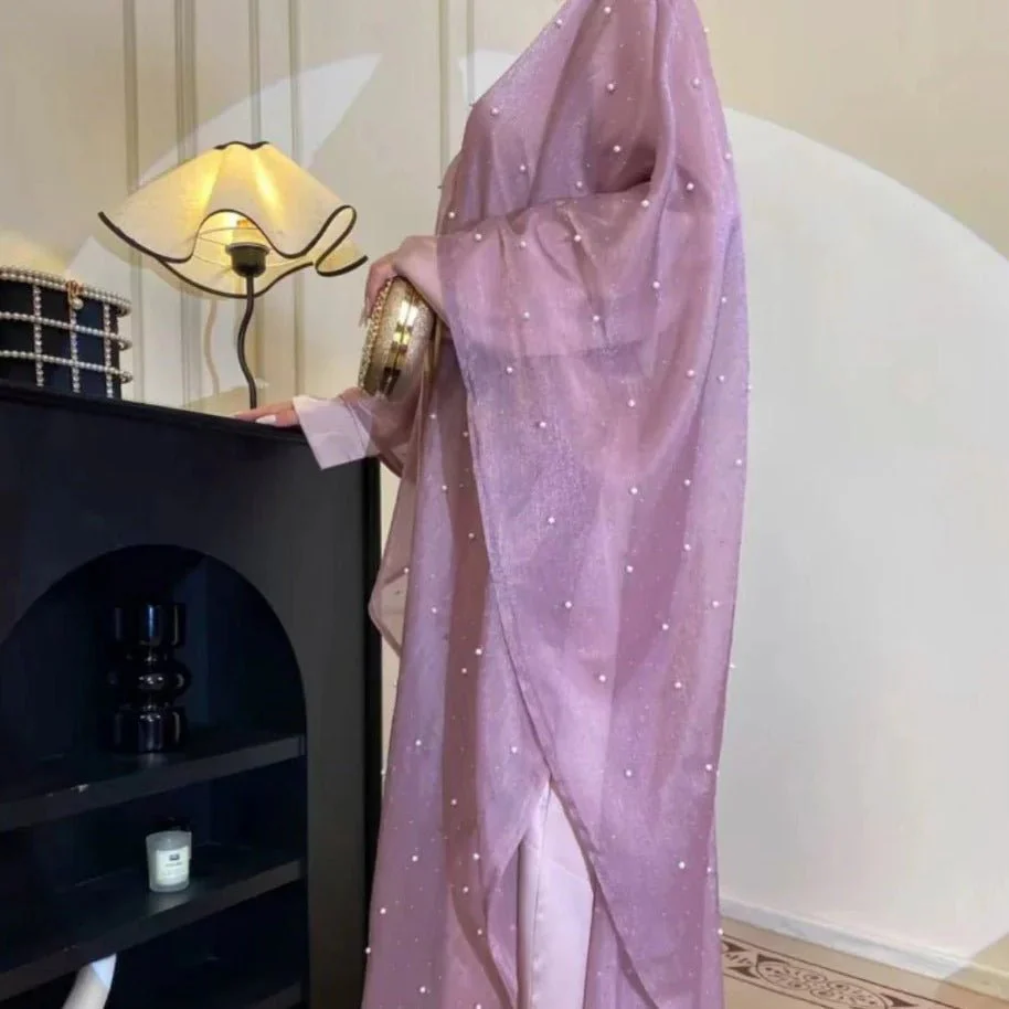 Kaftan Beaded Dazzling Shiny Open Abaya 2-Piece Set (MOA111) - Image 10