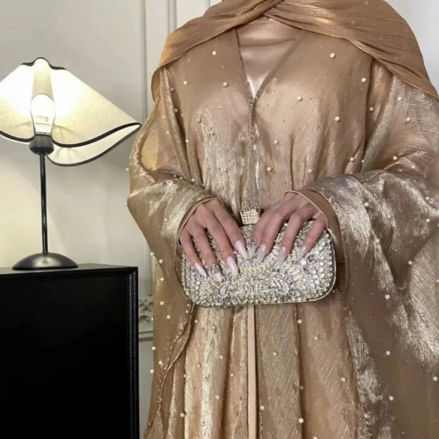 Kaftan Beaded Dazzling Shiny Open Abaya 2-Piece Set (MOA111) - Image 11
