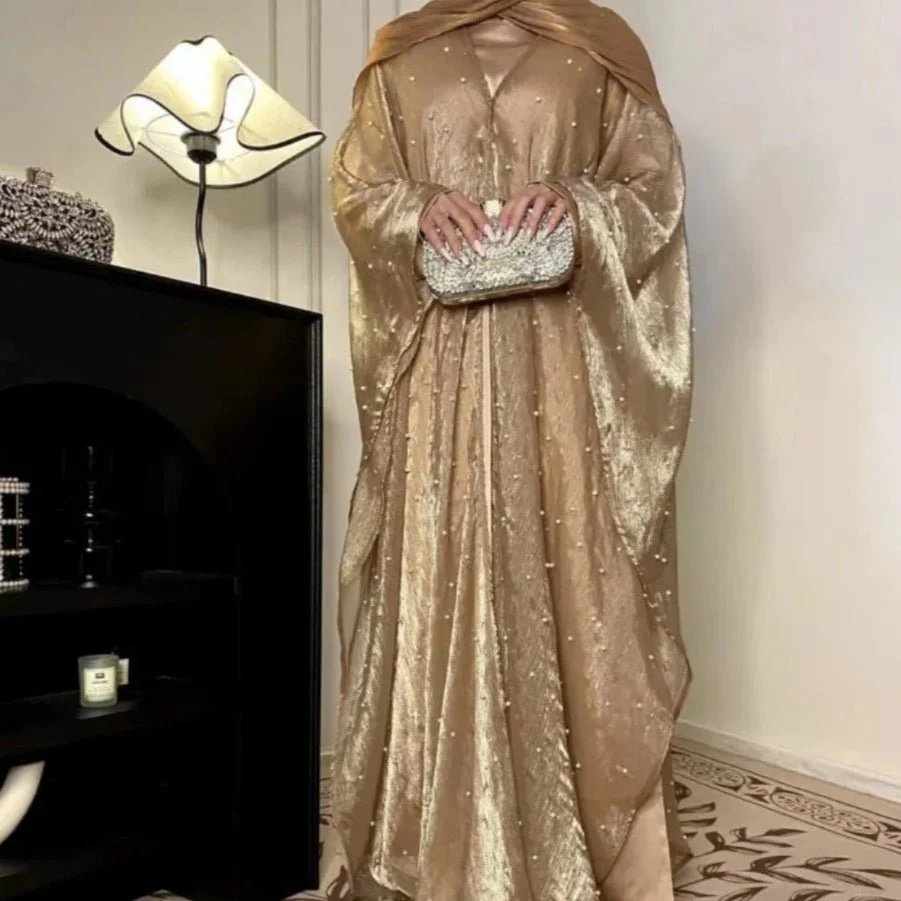 Kaftan Beaded Dazzling Shiny Open Abaya 2-Piece Set (MOA111) - Image 12
