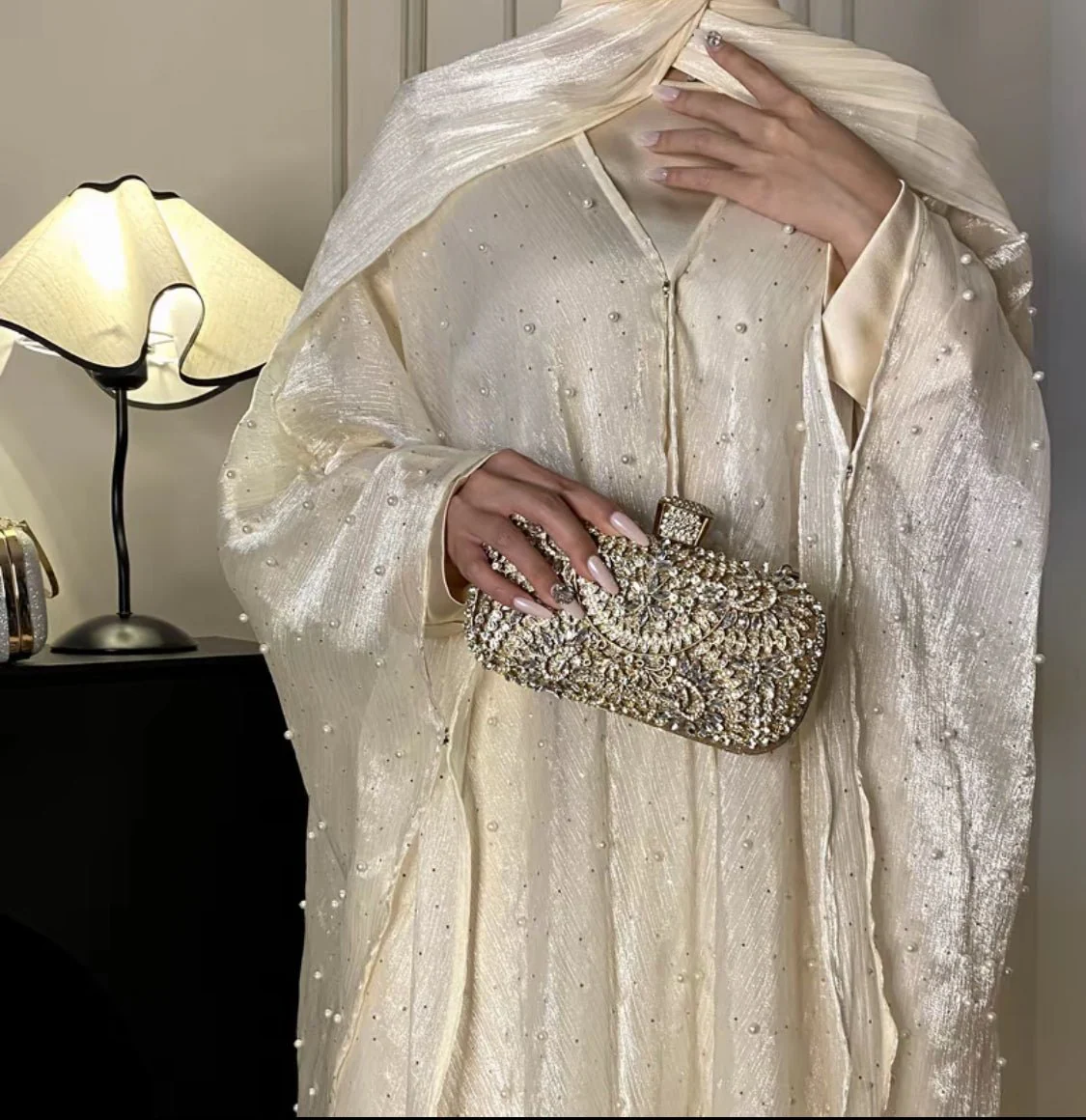 Kaftan Beaded Dazzling Shiny Open Abaya 2-Piece Set (MOA111) - Image 13