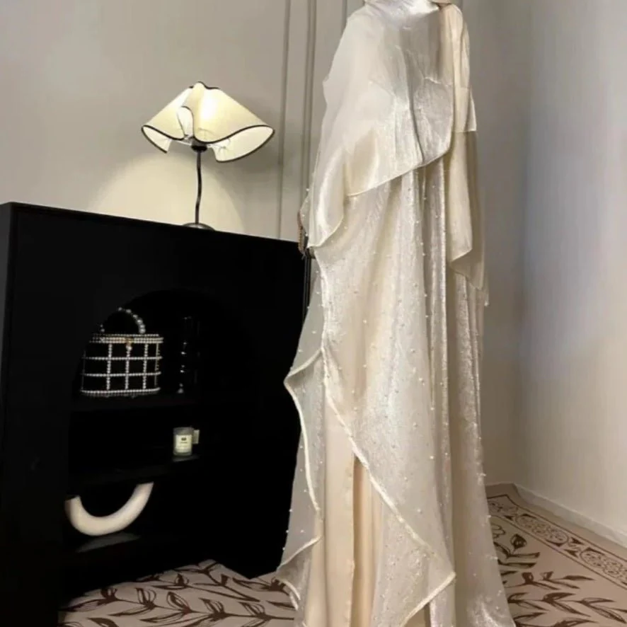 Kaftan Beaded Dazzling Shiny Open Abaya 2-Piece Set (MOA111) - Image 4