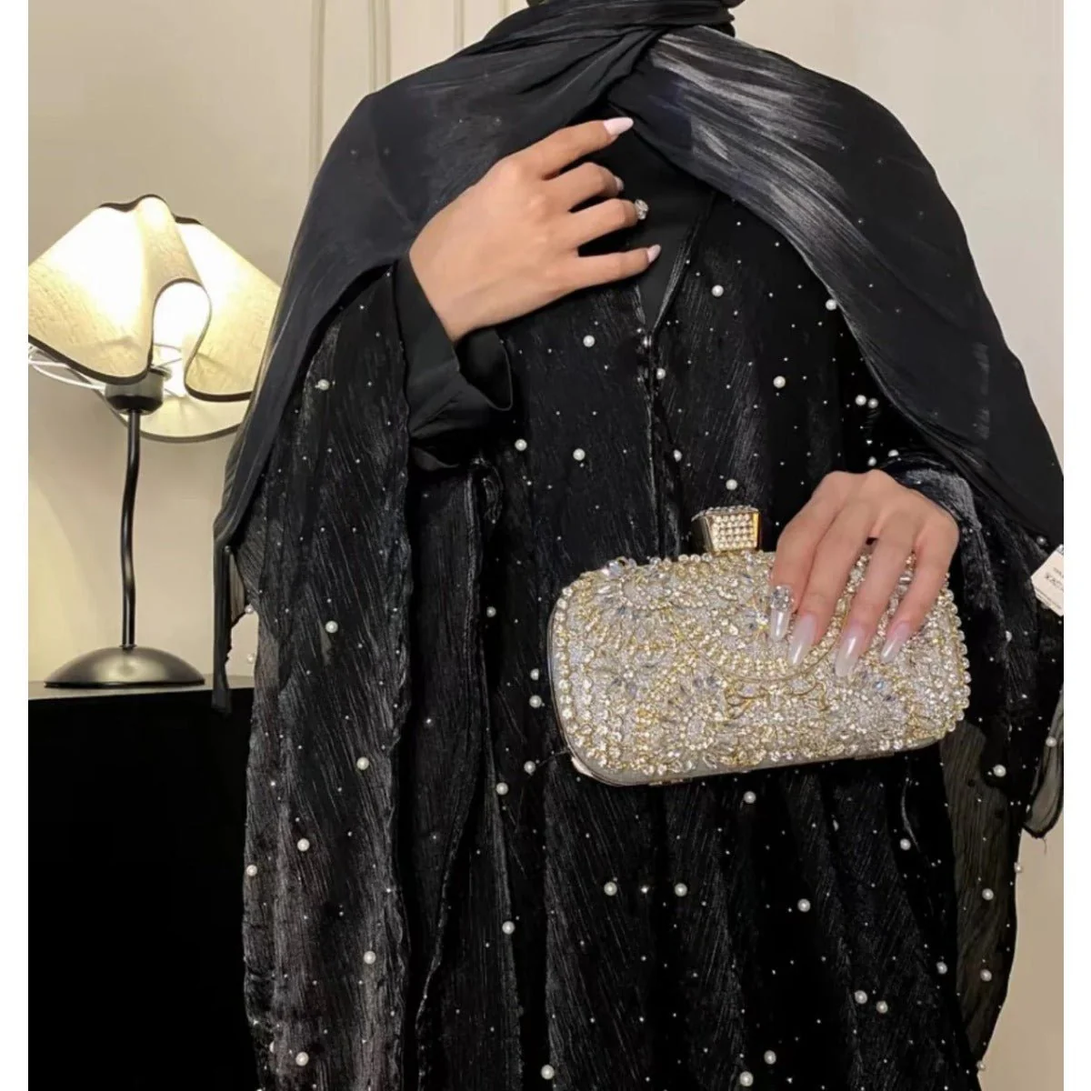 Kaftan Beaded Dazzling Shiny Open Abaya 2-Piece Set (MOA111) - Image 6
