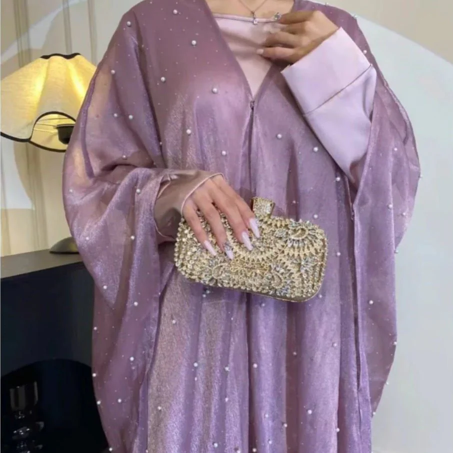 Kaftan Beaded Dazzling Shiny Open Abaya 2-Piece Set (MOA111) - Image 9