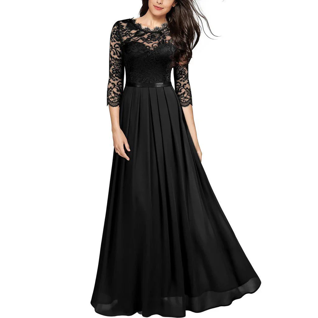 Lace Bodice Chiffon Maxi Dress(MS331) - Image 3