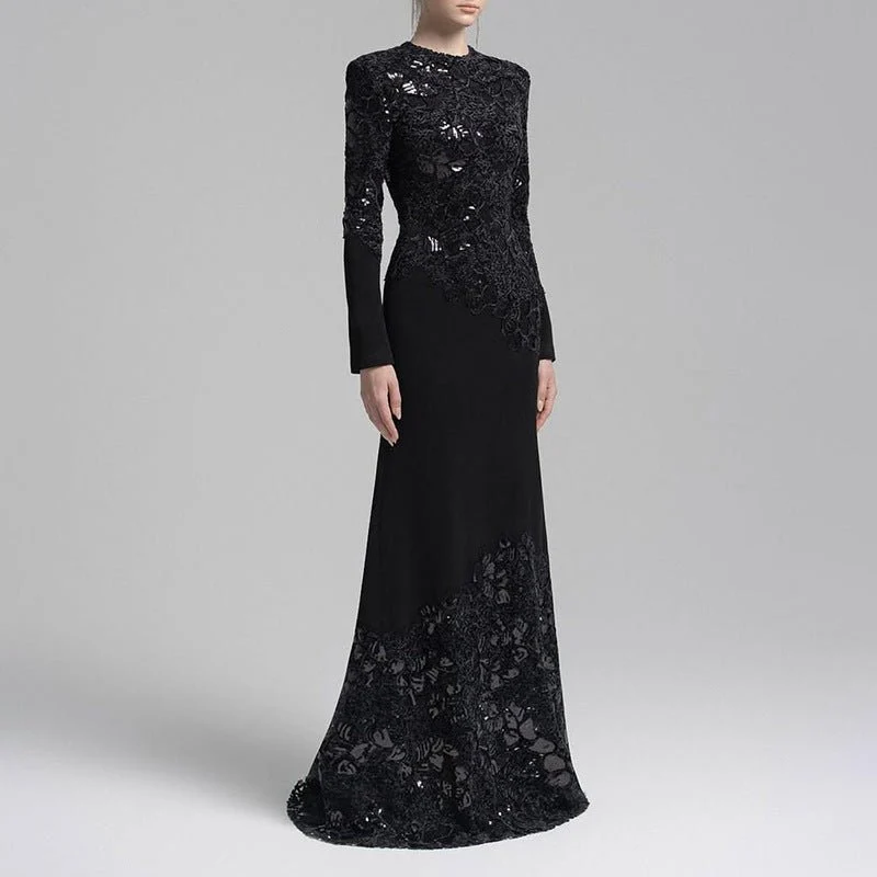 Lace Embroidered Mermaid Gown | Vintage Elegant Fishtail Maxi Dress (MS215) - Image 3