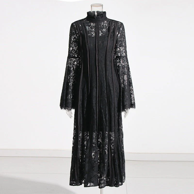 Lace Stand Collar Bell Sleeve Maxi Dress (MS395) - Image 3