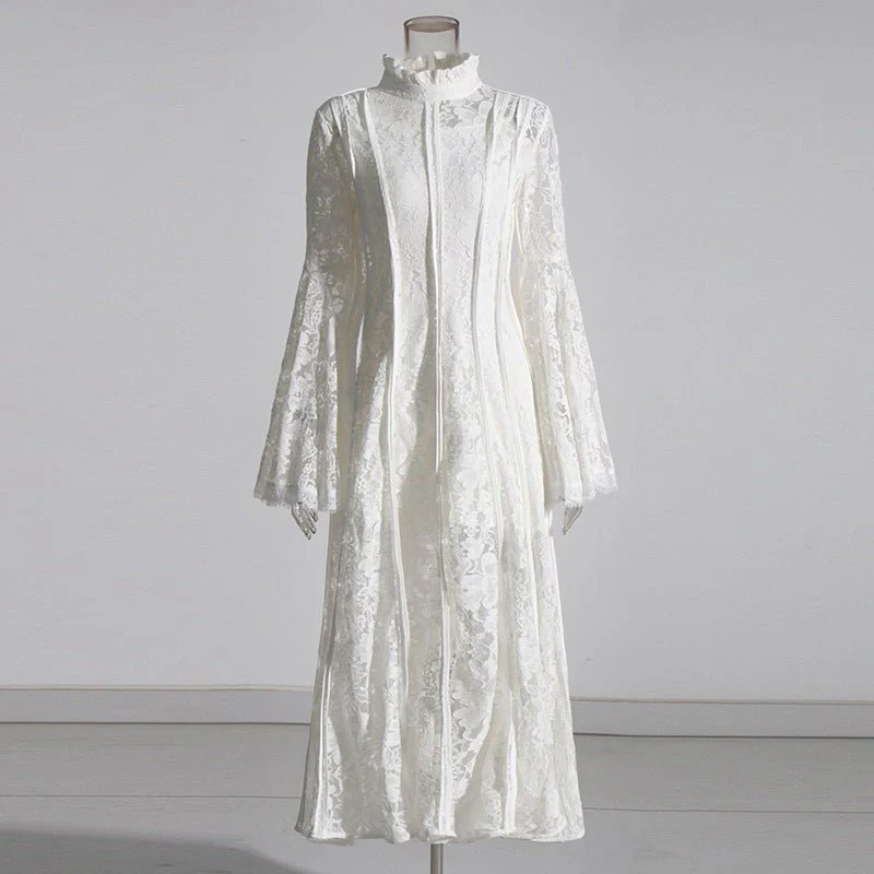 Lace Stand Collar Bell Sleeve Maxi Dress (MS395) - Image 4