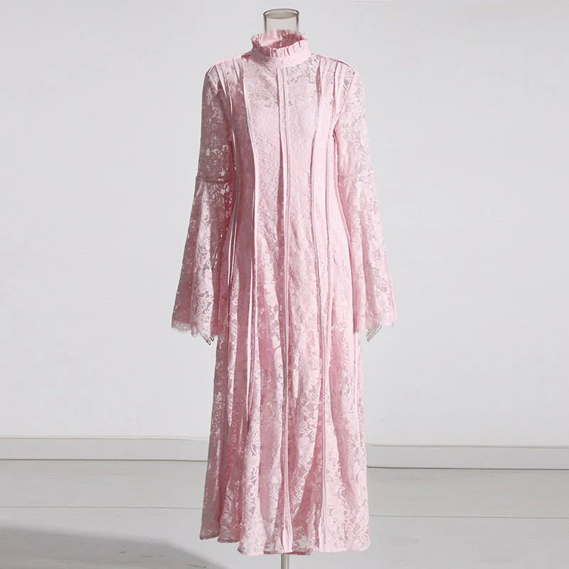 Lace Stand Collar Bell Sleeve Maxi Dress (MS395) - Image 5