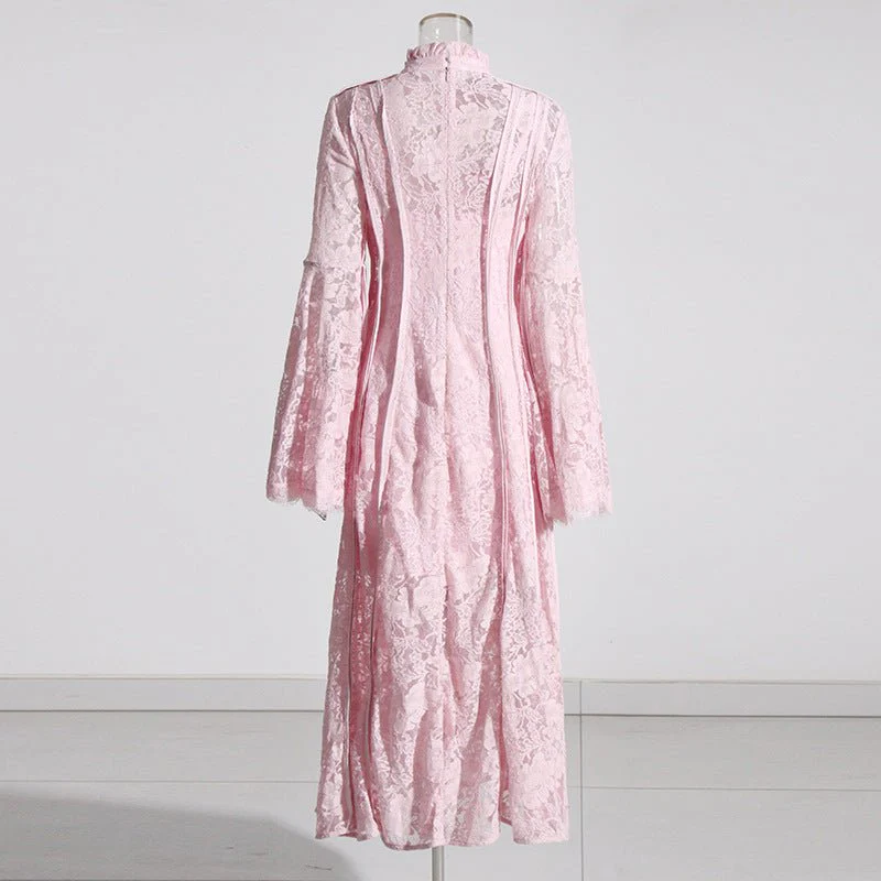 Lace Stand Collar Bell Sleeve Maxi Dress (MS395) - Image 6