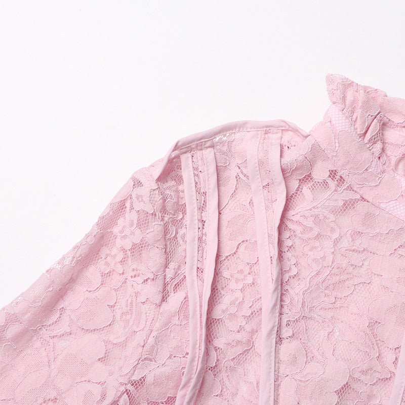 Lace Stand Collar Bell Sleeve Maxi Dress (MS395) - Image 8