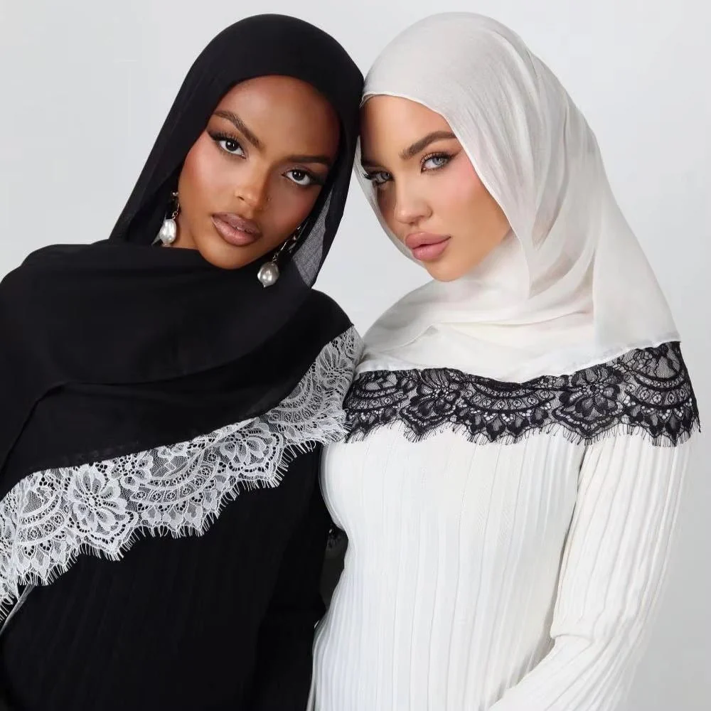 Lace Trim Rayon Hijab Scarf(MH211) - Image 2