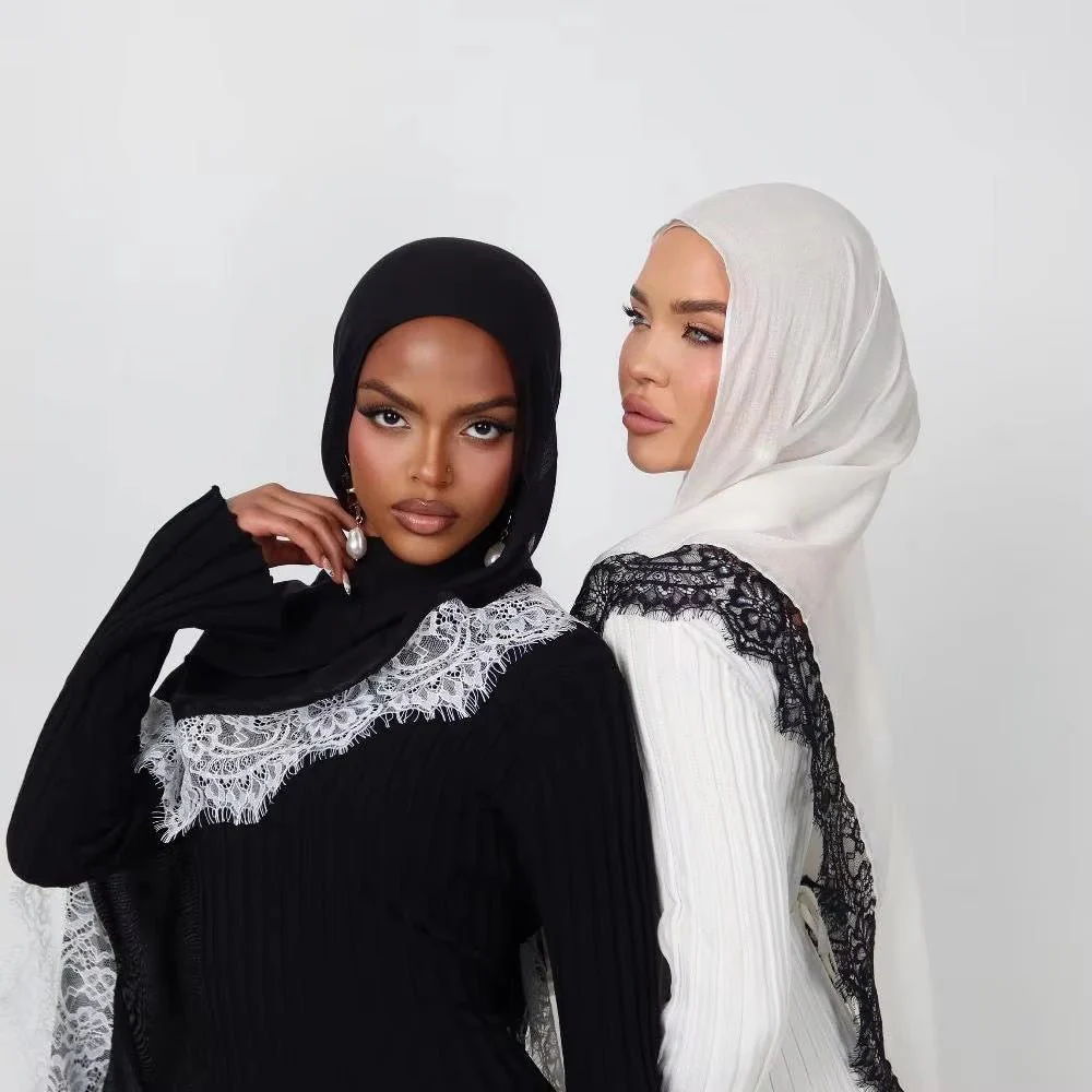 Lace Trim Rayon Hijab Scarf(MH211) - Image 3