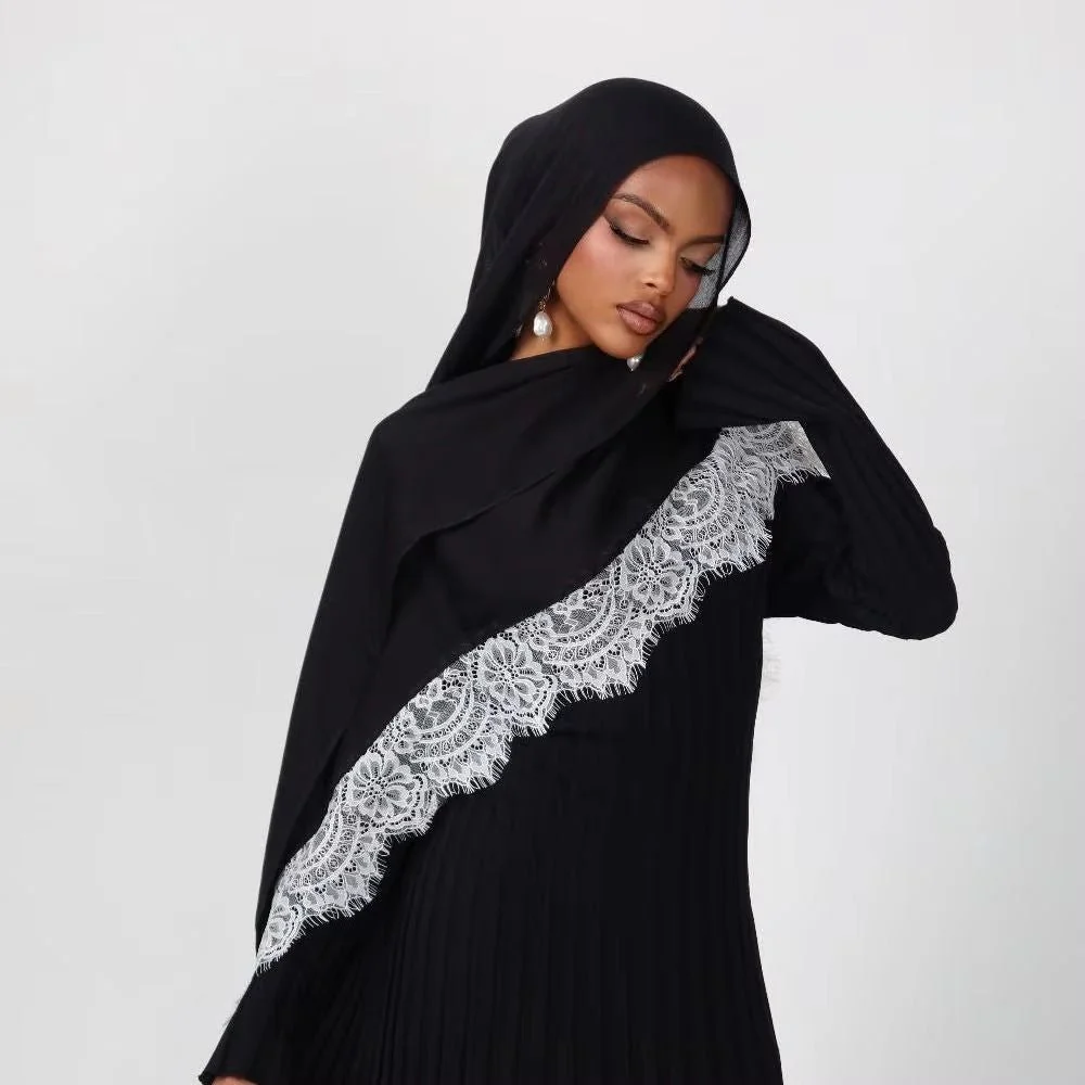 Lace Trim Rayon Hijab Scarf(MH211) - Image 4