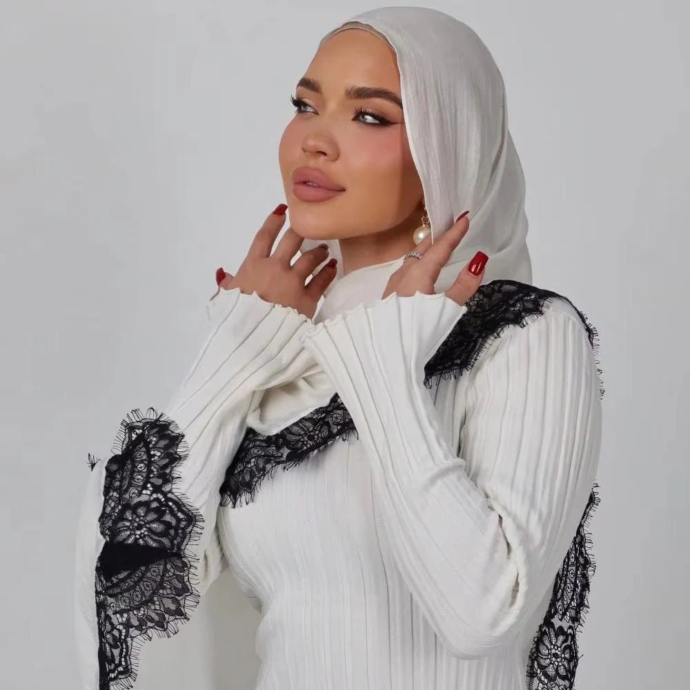 Lace Trim Rayon Hijab Scarf(MH211) - Image 5