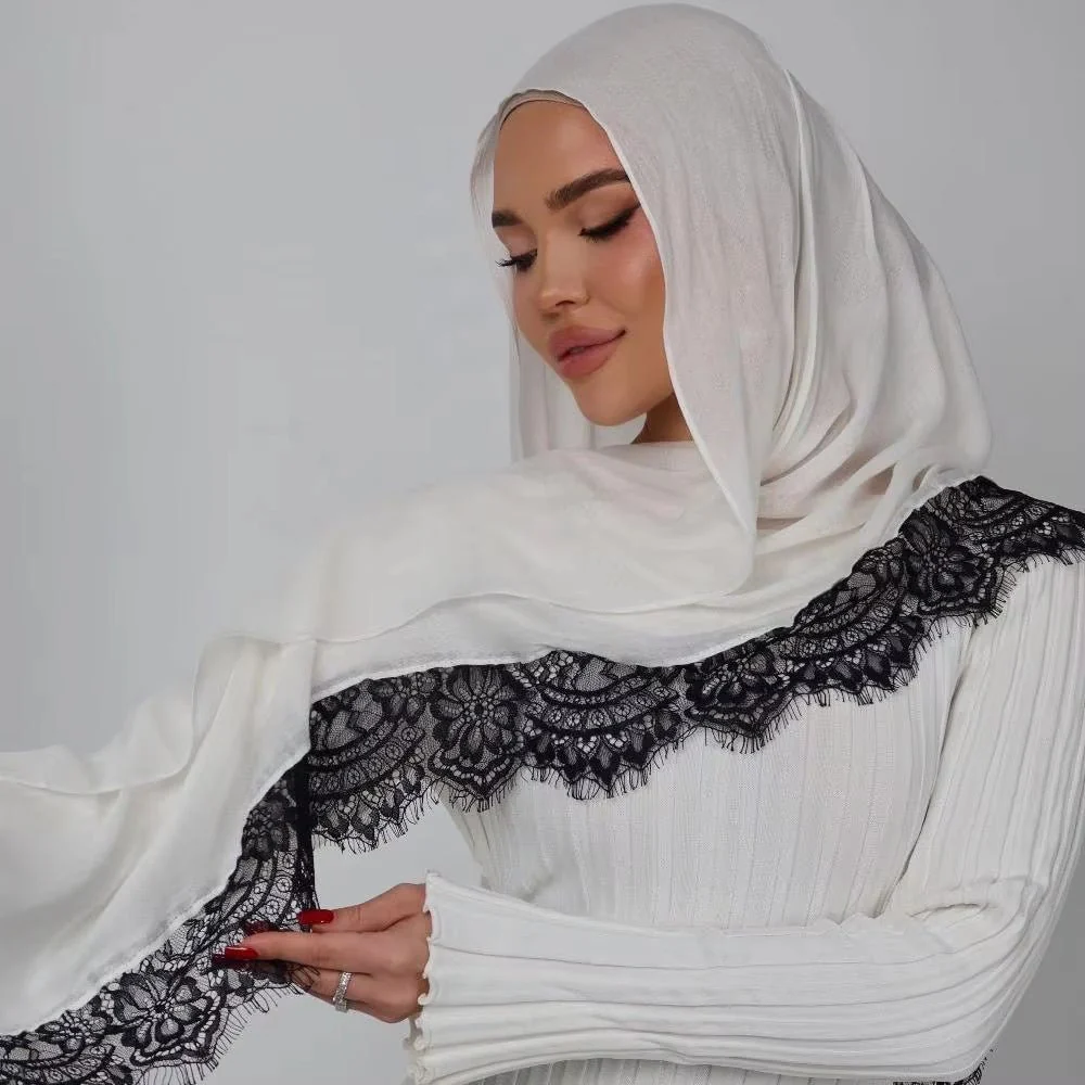 Lace Trim Rayon Hijab Scarf(MH211) - Image 6