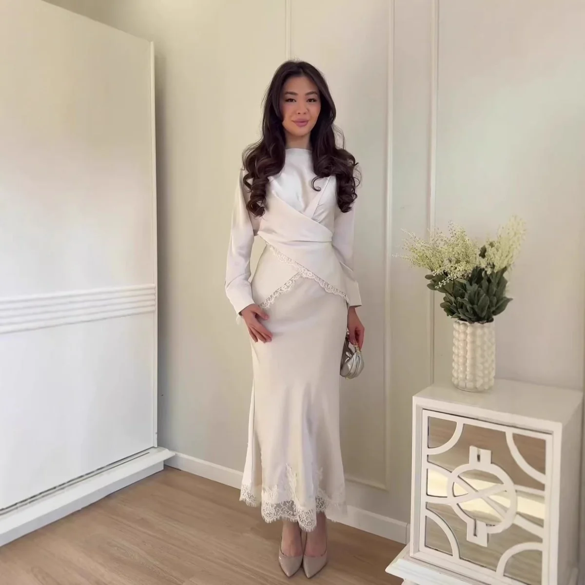Lace Trim Wrap Top & Maxi Skirt Set (MS390) - Image 2