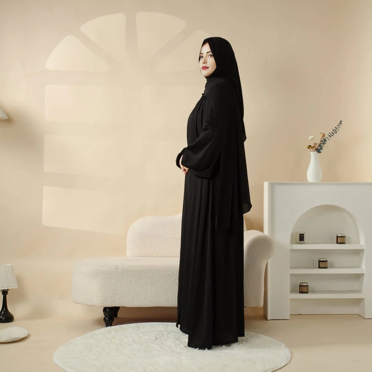 Lantern Sleeve Abaya, 4-Piece Set Large Pleated Sleeves Abaya (MOA084) - Image 11