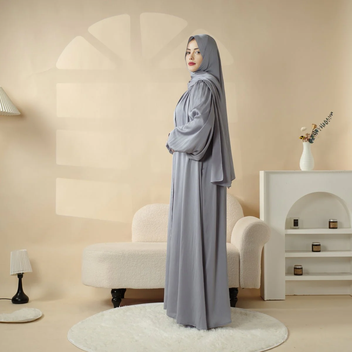 Lantern Sleeve Abaya, 4-Piece Set Large Pleated Sleeves Abaya (MOA084) - Image 16