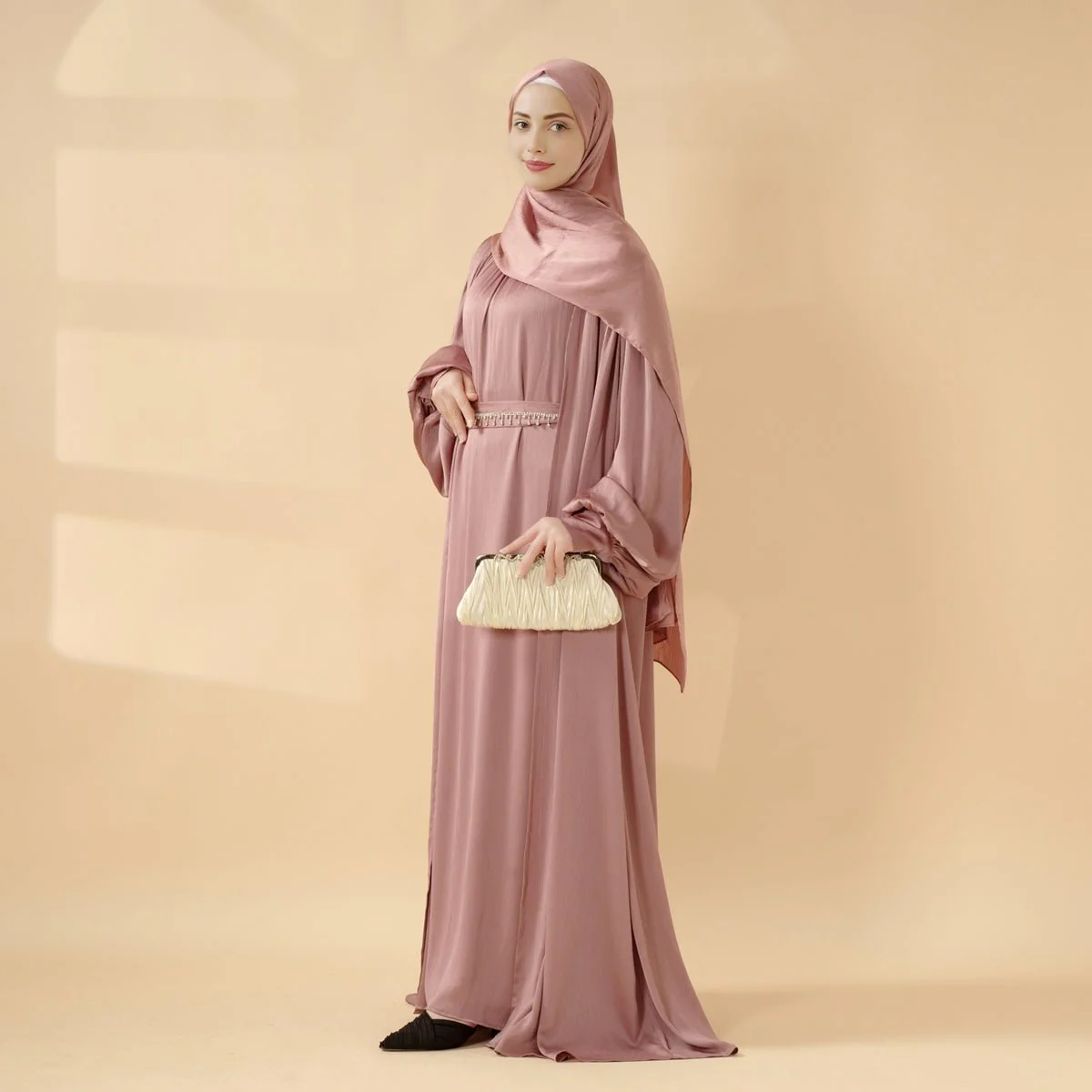Lantern Sleeve Abaya, 4-Piece Set Large Pleated Sleeves Abaya (MOA084) - Image 6