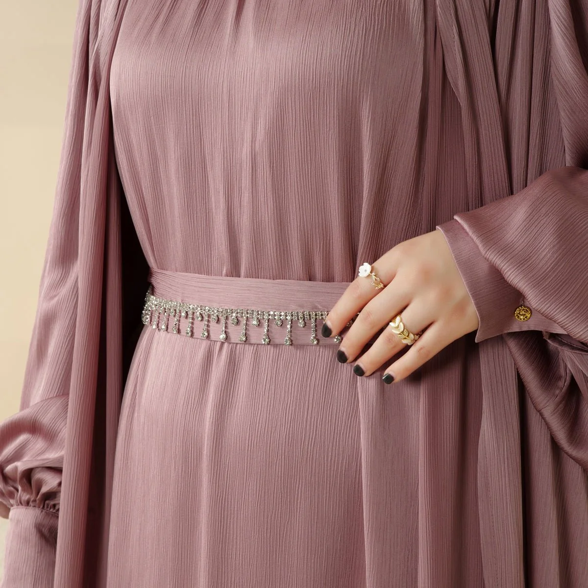 Lantern Sleeve Abaya, 4-Piece Set Large Pleated Sleeves Abaya (MOA084) - Image 9