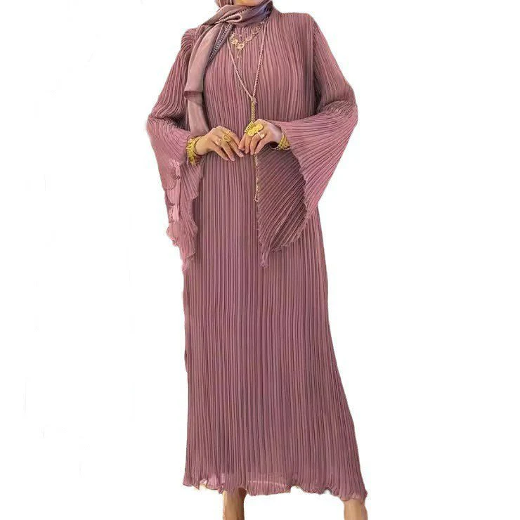 Lavender Dream Pleated Abaya | Modest Bell Sleeve Maxi Dress (MA263) - Image 4