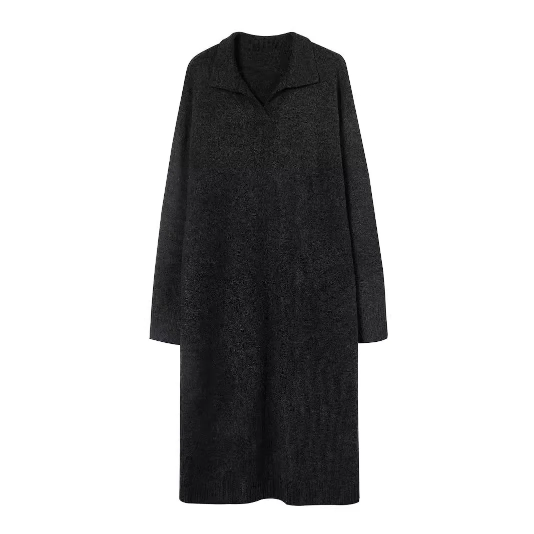 Lazy Style Polo Collar Knit Maxi Dress | Thick Sweater Base Layer Dress(MS157) - Image 5
