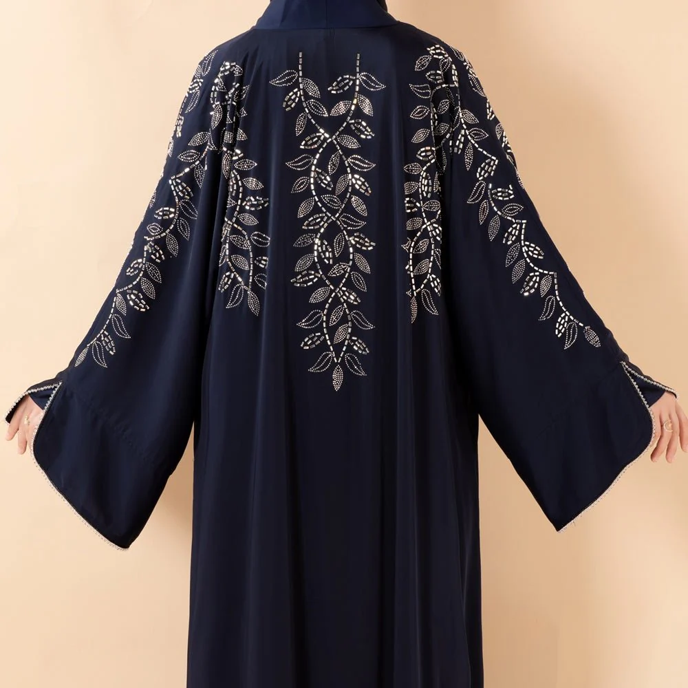 Leaf Embellishment Satin 3-Piece Abaya Set for Eid (MOA244) - Image 12
