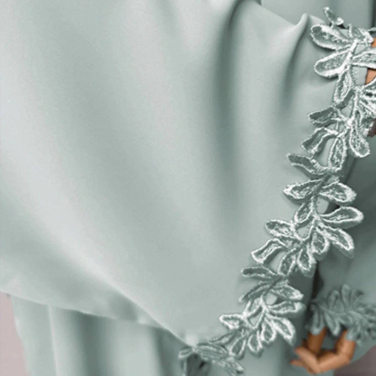 Leaf Lace Trim Abaya | Elegant Embroidered Open-Front Maxi Dress(MOA255) - Image 21
