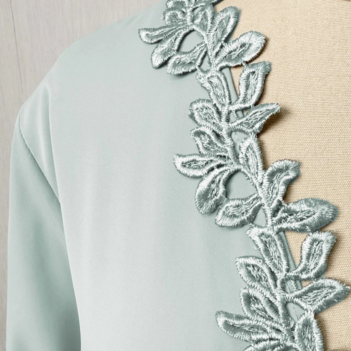 Leaf Lace Trim Abaya | Elegant Embroidered Open-Front Maxi Dress(MOA255) - Image 22
