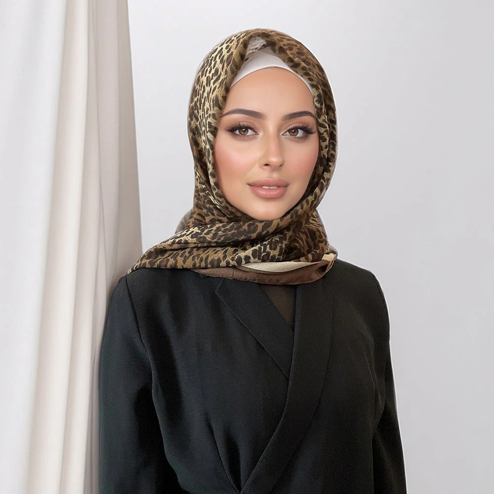 Leopard Print Square Scarf Hijab (MH182) - Image 2