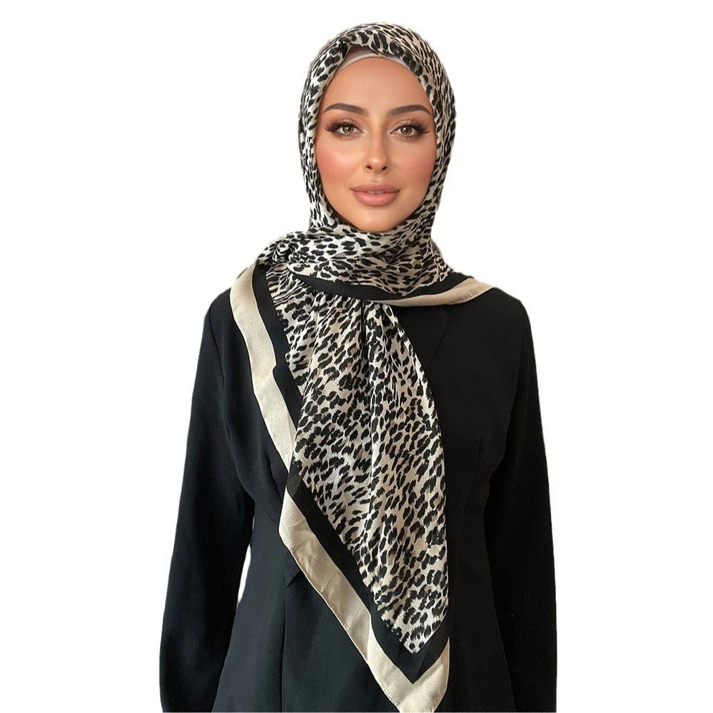 Leopard Print Square Scarf Hijab (MH182) - Image 5