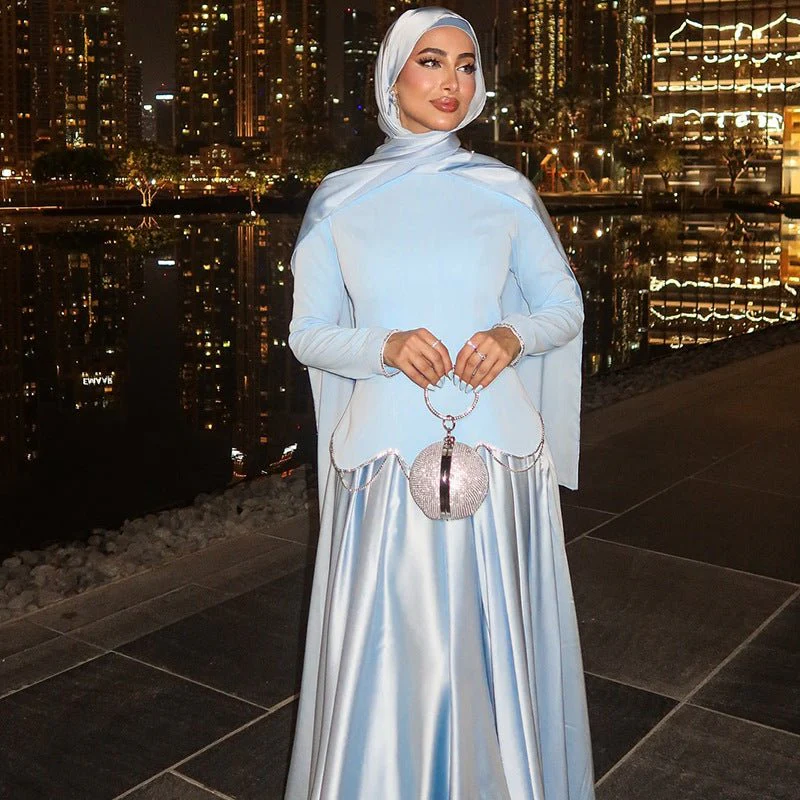 Light Blue Structured Shoulder Dress Set(MS298) - Image 2