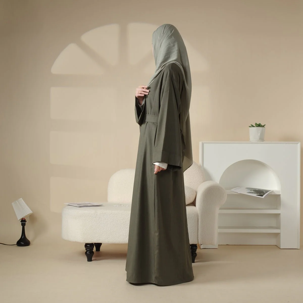 Linen Plain Abaya with Pockets 2-Piece Set (MA043) - Image 12
