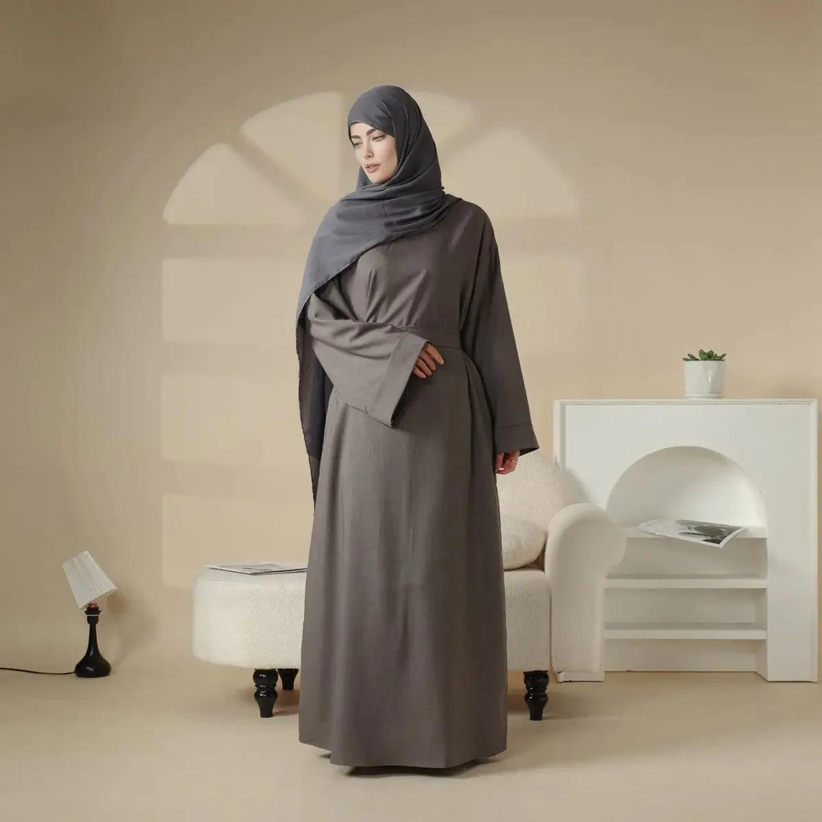 Linen Plain Abaya with Pockets 2-Piece Set (MA043) - Image 5