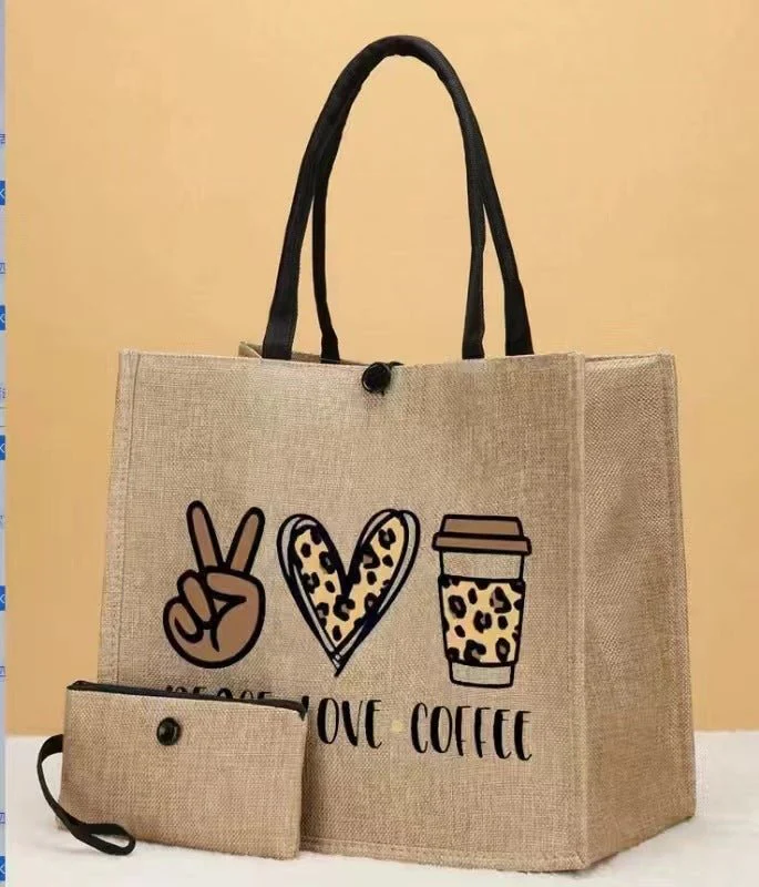 Linen Printed Tote Bag Set Natural Eco-Friendly Two-Piece Bag with Coin Purse(MAC258) - Image 10